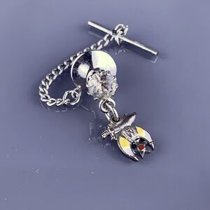 Small Shriners Enamel Tie Lapel Pin Silver Tone Scimitar Masonic Vintage